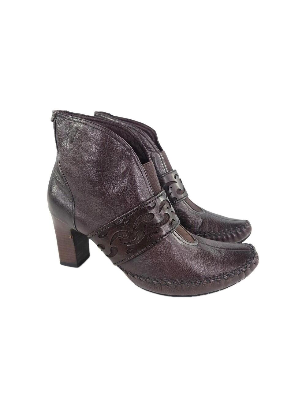 clarks indigo witchy stitched Paisley strap boot US 8.5 M High Heel Brown Bootie